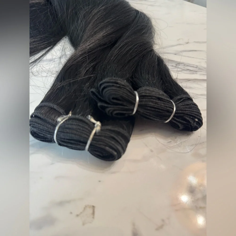 28” Jet Black Human Hair Imitation Weft Extensions – Long Straight Silky Wefts